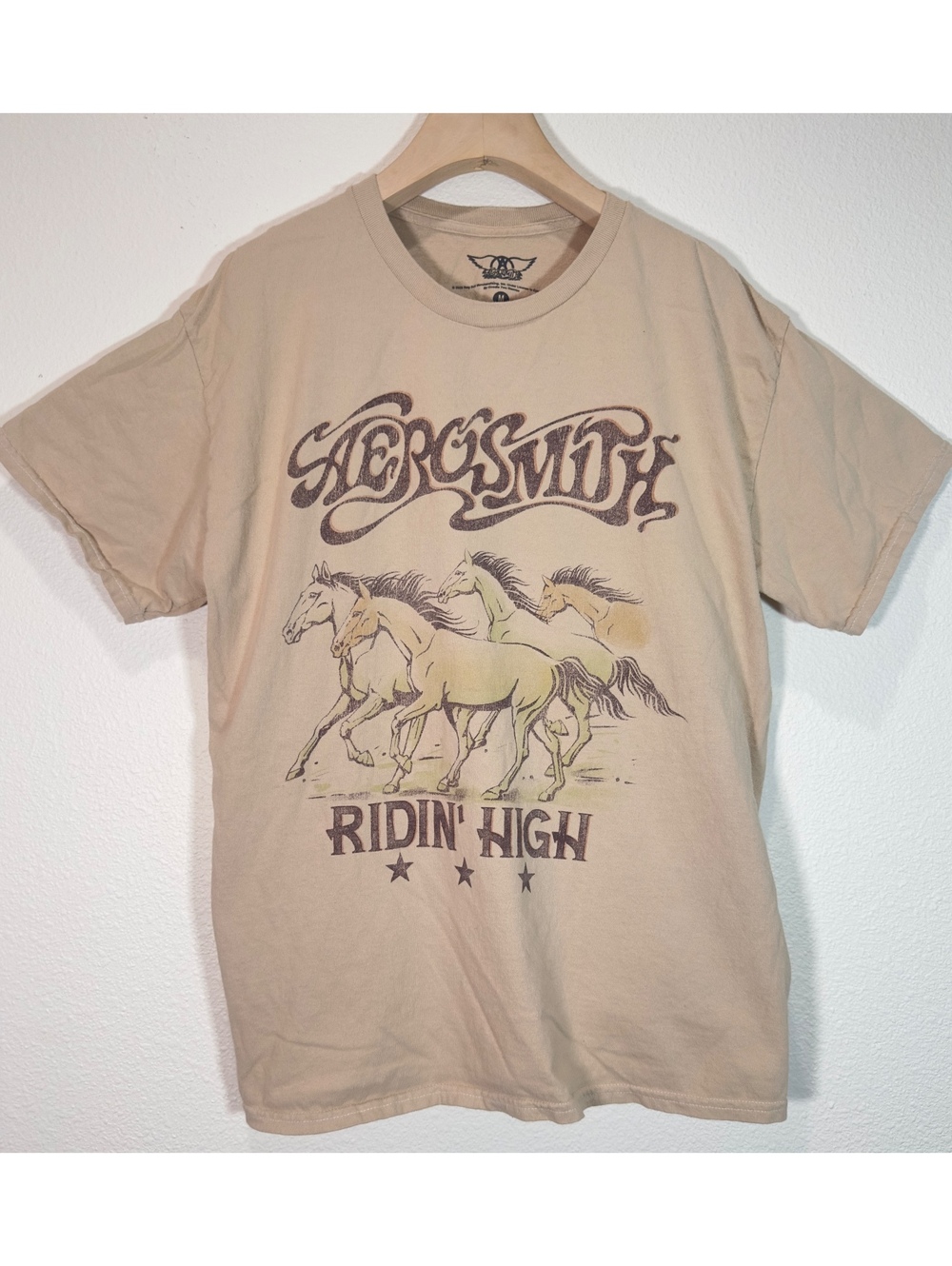 Aerosmith Ridin’ High Horse Graphic T-Shirt Men’s Medium Tan Western Rock Tee